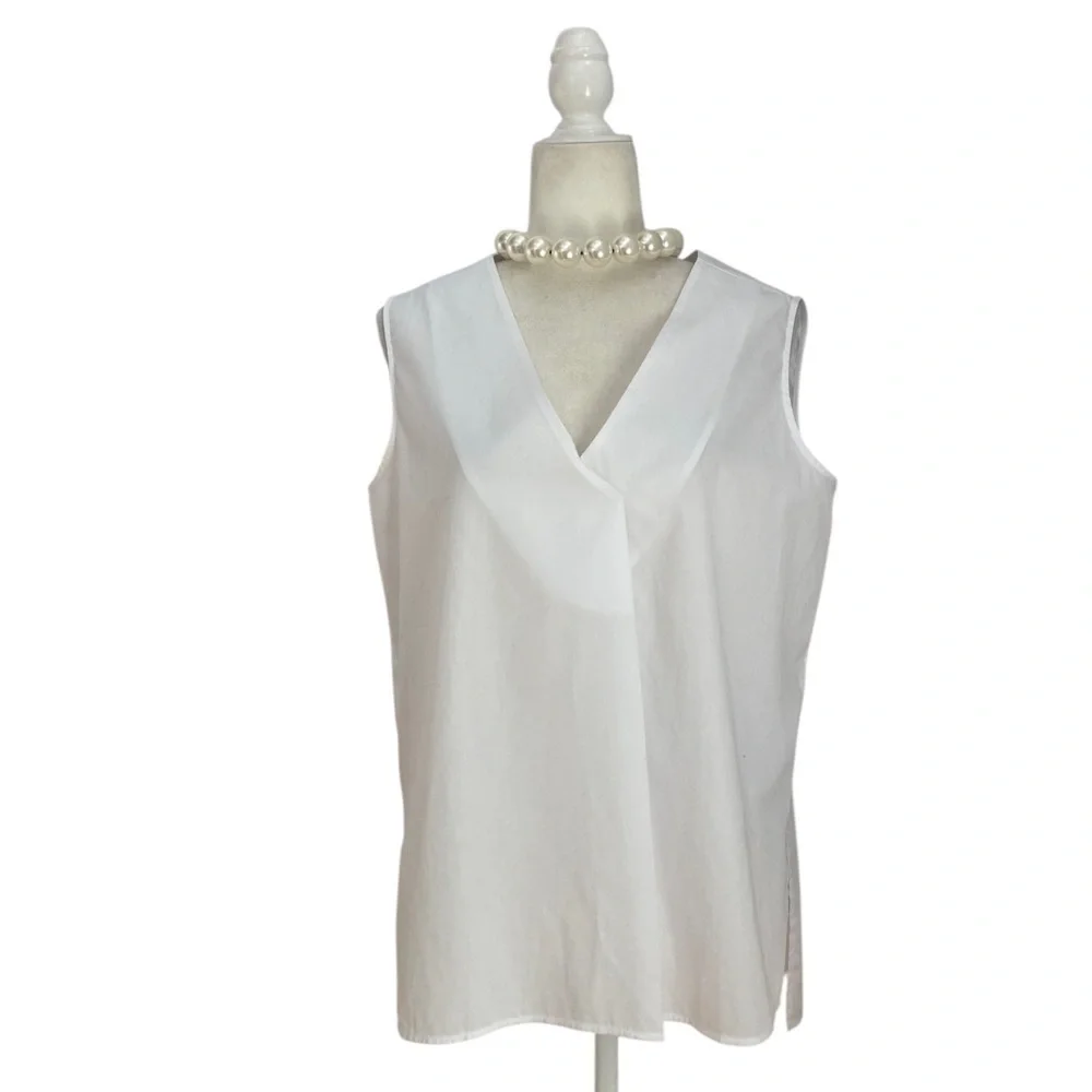 Harshman Aria Tank Sleeveless White Blouse VNack Sleeveless Top Cotton NWOT - Picture 8 of 12